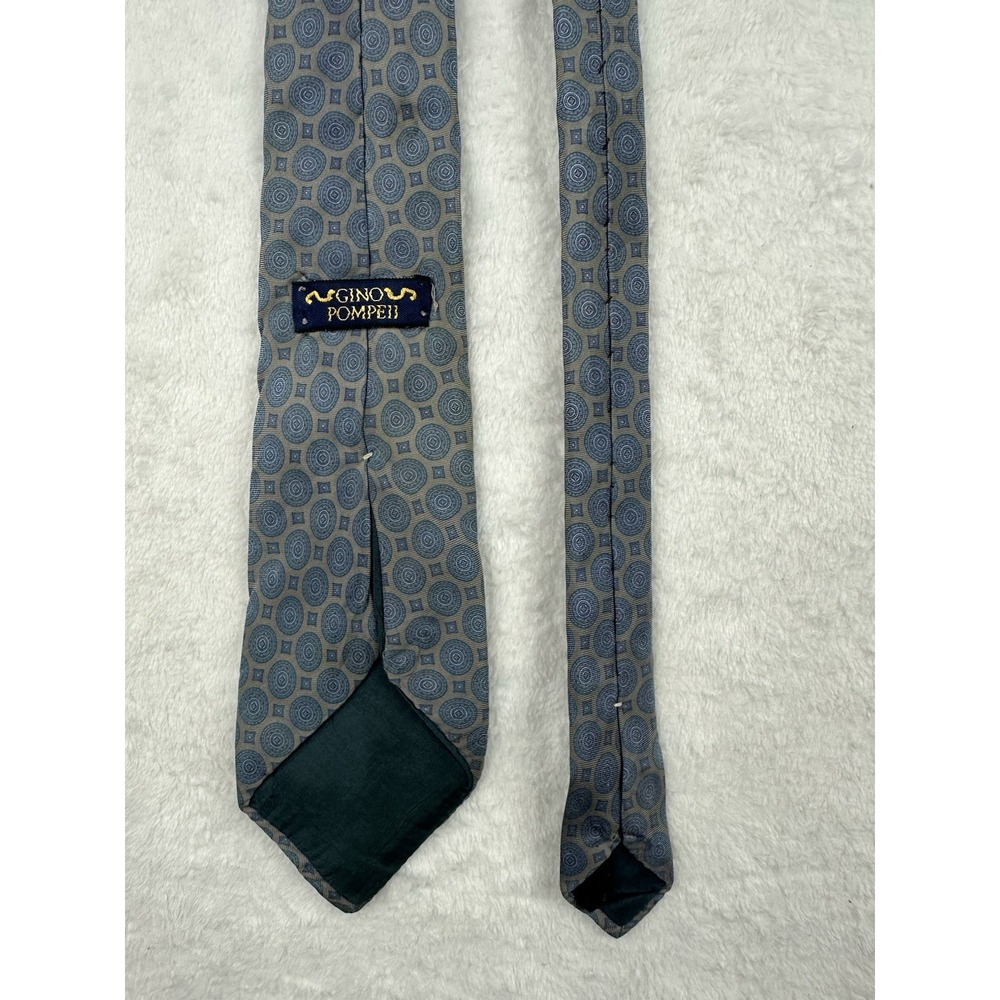 Gino Pompeii Vintage Geometric Circles Squares Blue Gray Neck Tie - Picture 2 of 4